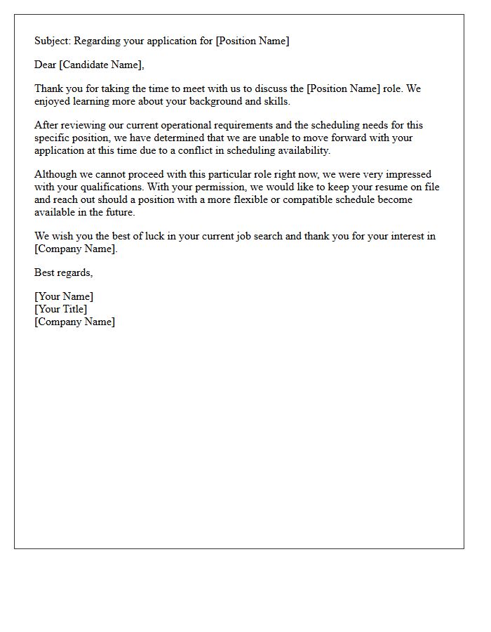Schedule Incompatibility Temporary Role Rejection Letter