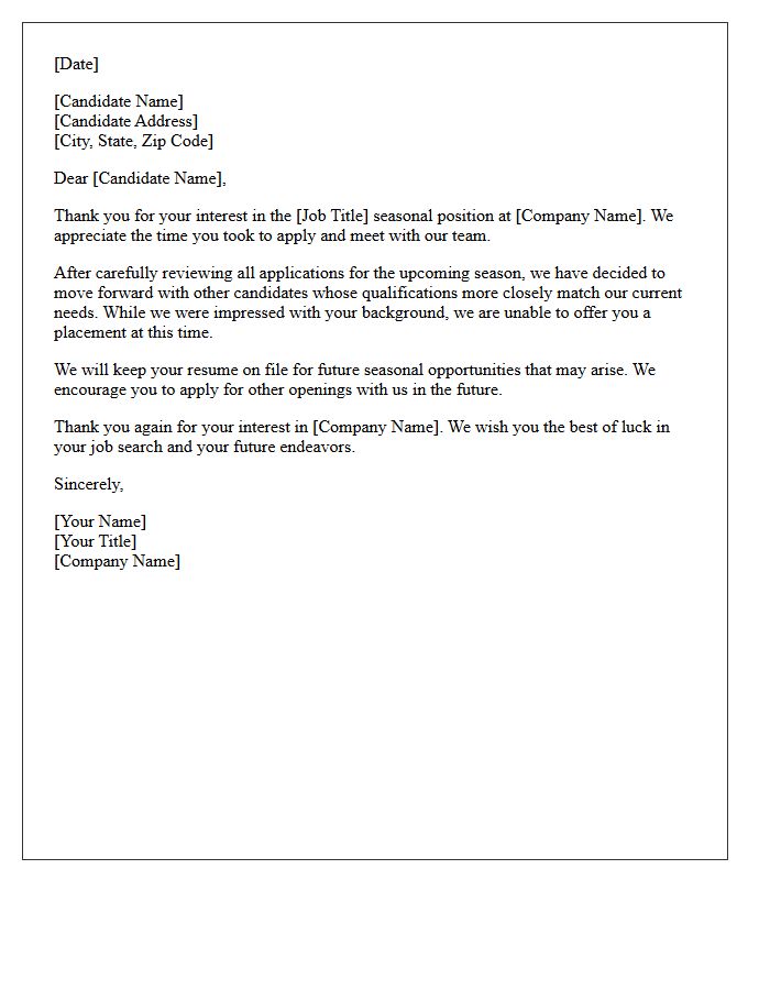 Seasonal Placement Candidate Rejection Letter