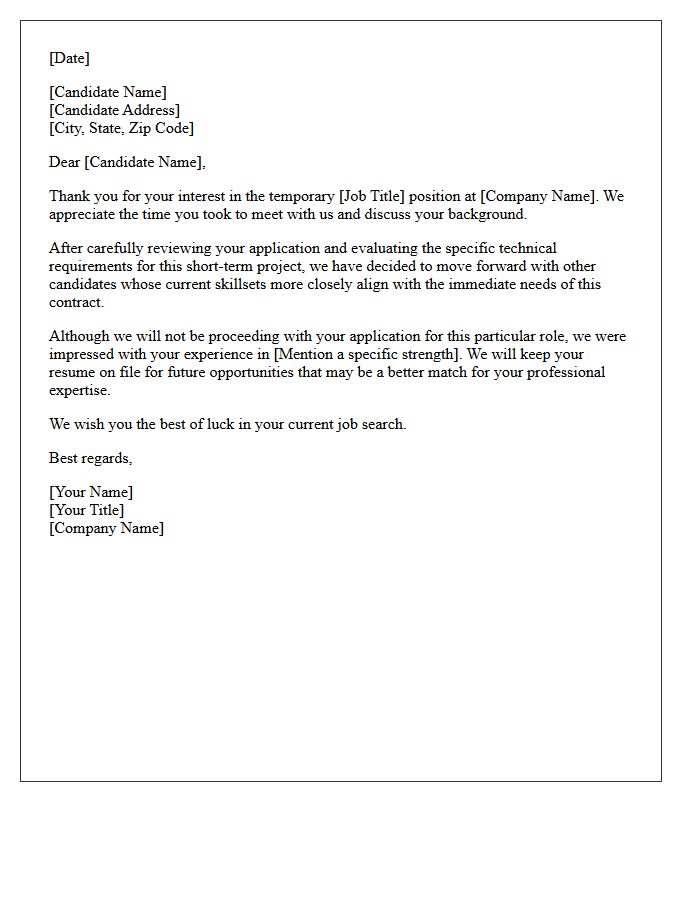 Skillset Mismatch Temporary Contract Rejection Letter