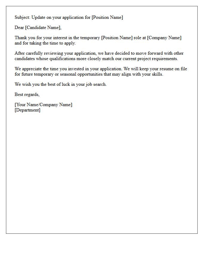 Standard Temporary Placement Rejection Letter