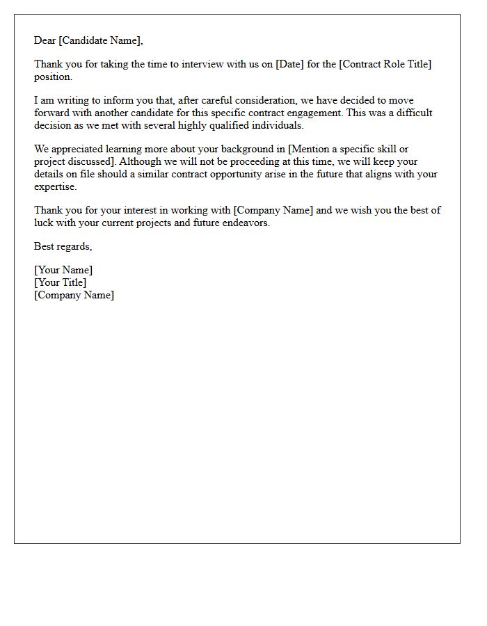 Client Interview Unsuccessful Contract Role Letter