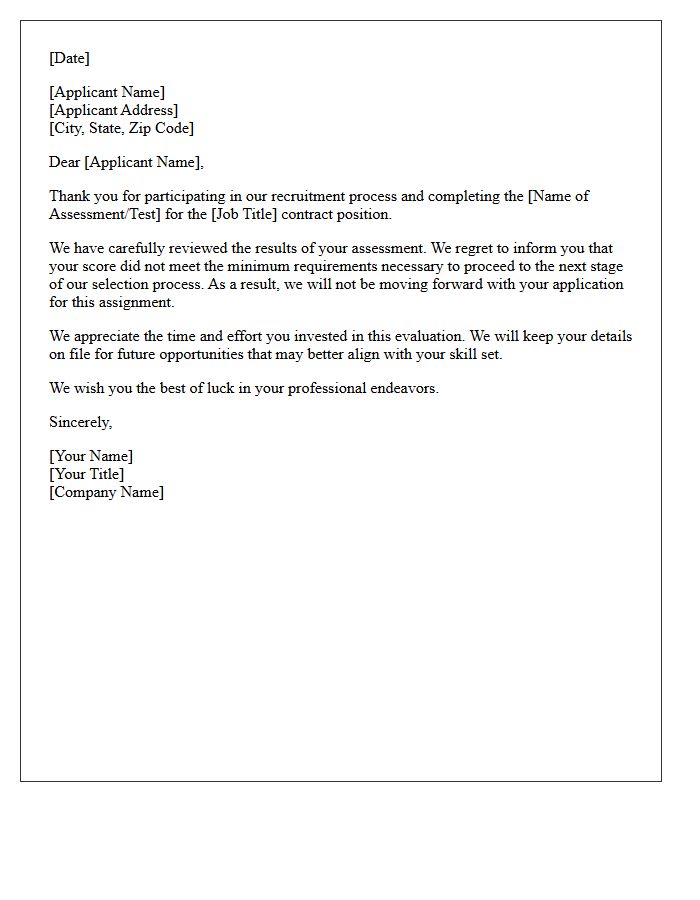 Failed Assessment Contract Assignment Rejection Letter