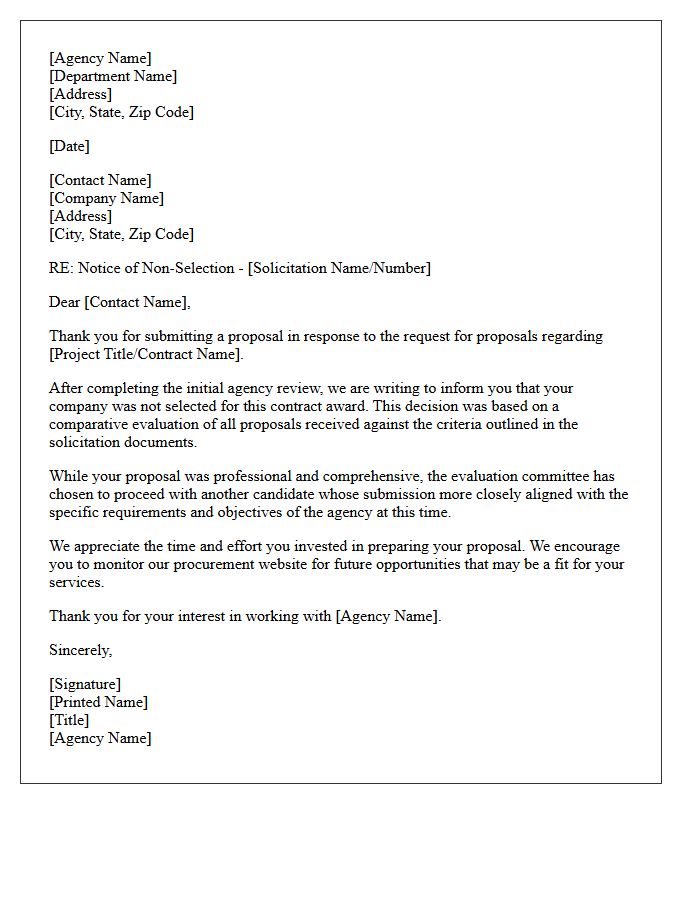 Initial Agency Review Contract Non-Selection Letter
