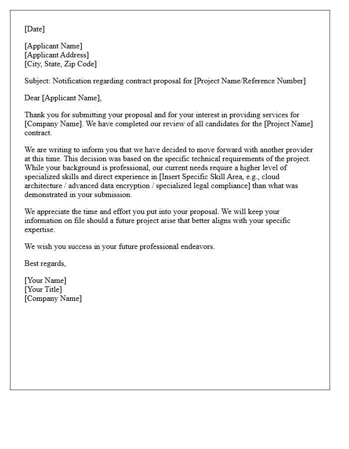 Insufficient Specialized Skills Contract Non-Selection Letter