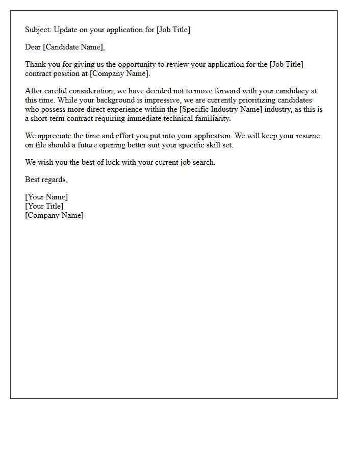 Lack Of Industry Experience Contract Role Rejection Letter