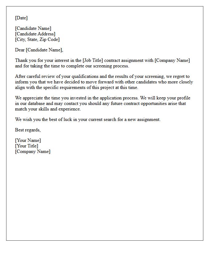 Post-Screening Contract Assignment Rejection Letter