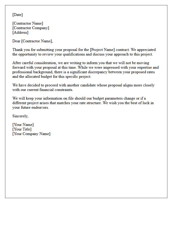 Rate Expectation Mismatch Contract Non-Selection Letter