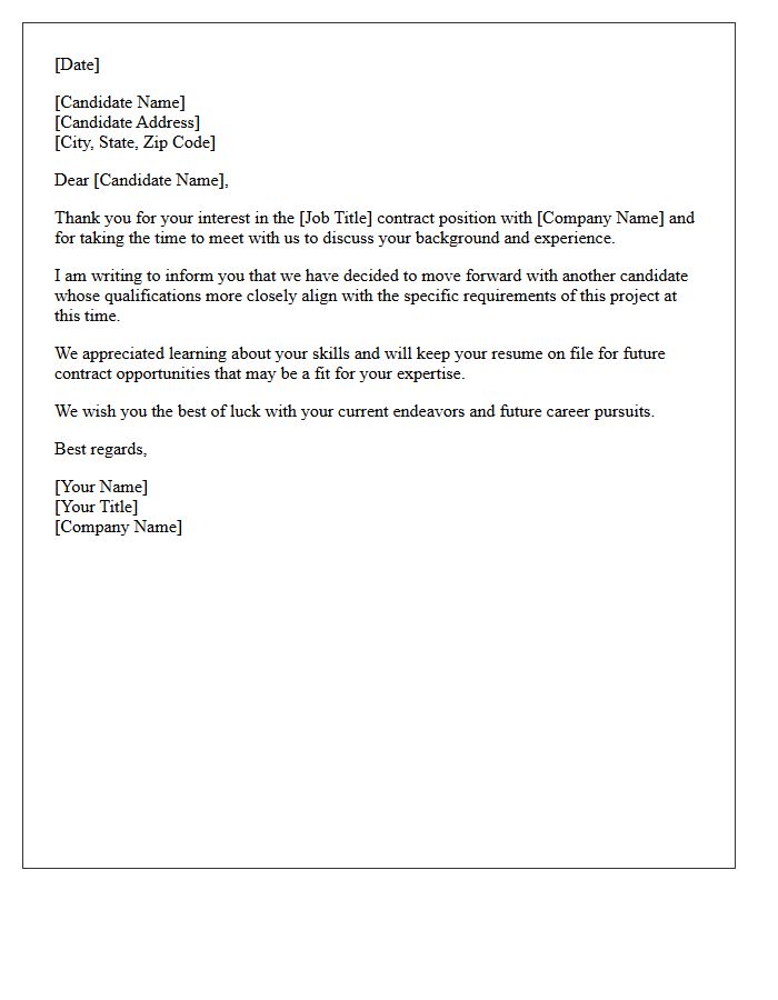 Standard Contract Role Non-Selection Rejection Letter