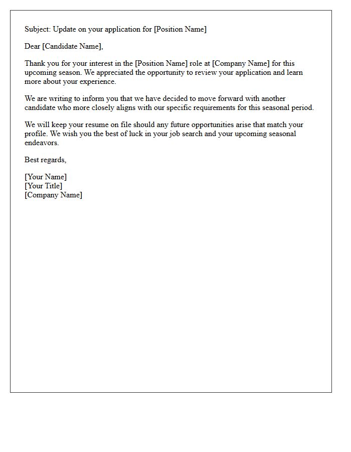 Alternate Candidate Selected Seasonal Rejection Letter