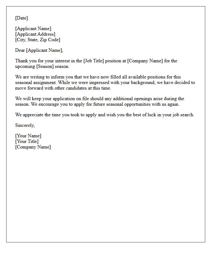 Closed Seasonal Assignment Rejection Letter