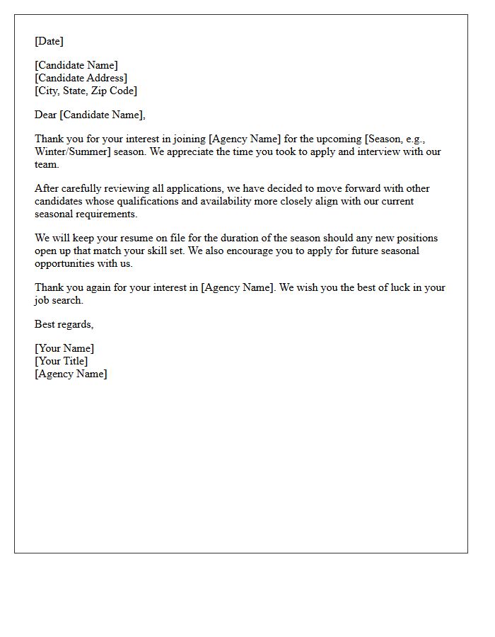 General Seasonal Staffing Agency Rejection Letter