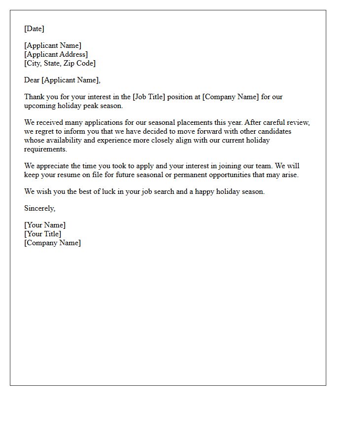 Holiday Peak Season Placement Rejection Letter