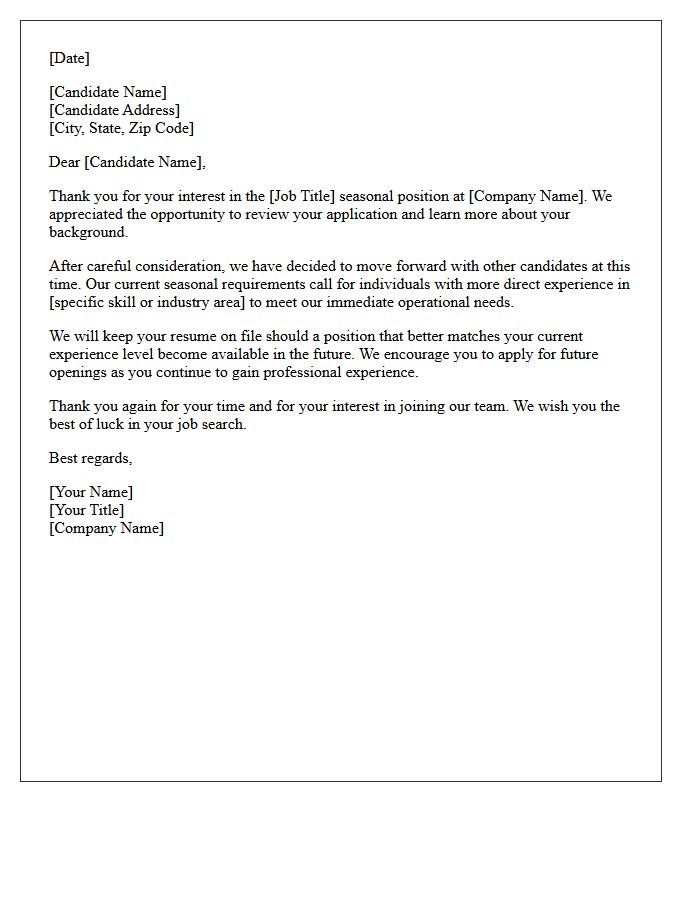 Insufficient Experience Seasonal Placement Rejection Letter