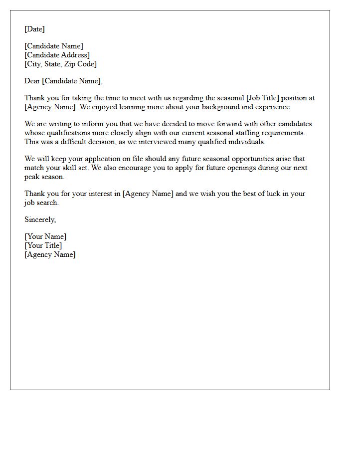 Post Interview Seasonal Agency Rejection Letter