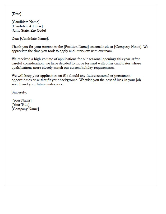 Standard Seasonal Position Rejection Letter