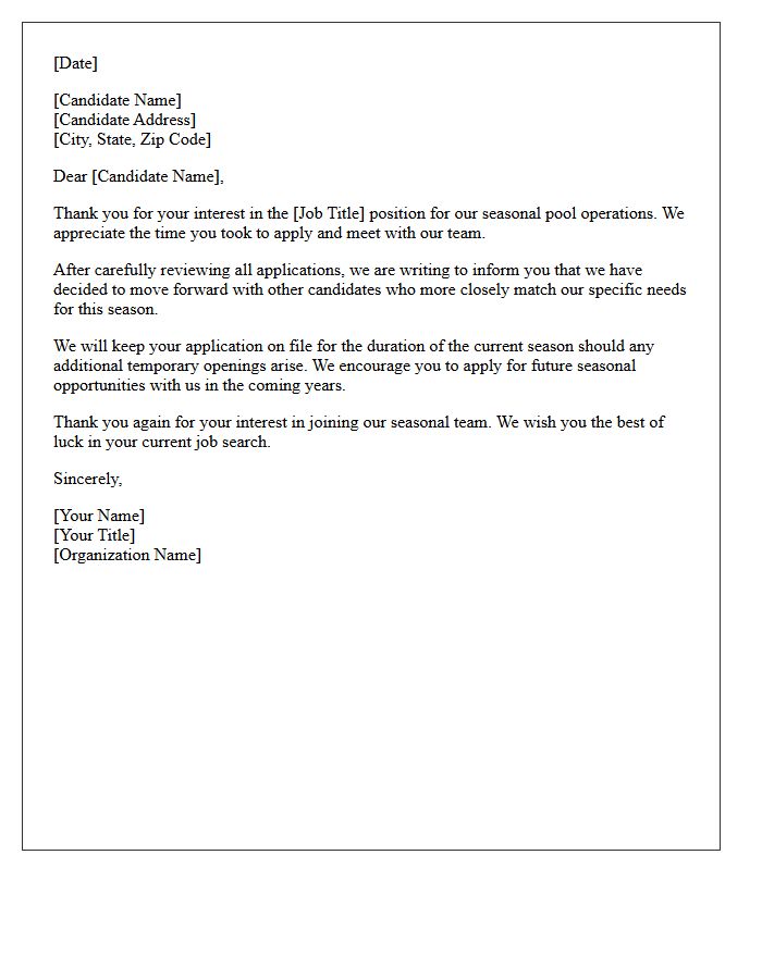 Temporary Pool Seasonal Candidate Rejection Letter