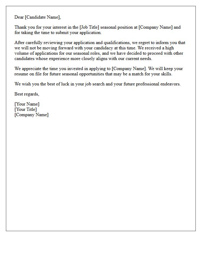 Unsuccessful Screening Seasonal Position Rejection Letter