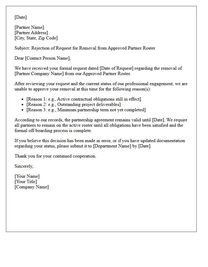 Approved Partner Roster Removal Rejection Letter