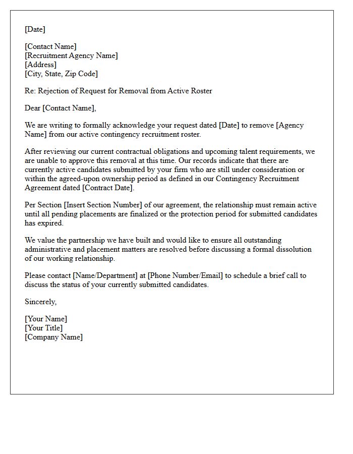 Contingency Recruitment Roster Removal Rejection Letter