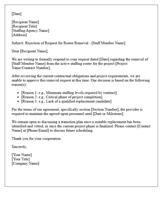 Contract Staffing Roster Removal Rejection Letter
