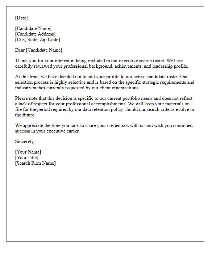 Executive Search Roster Removal Rejection Letter