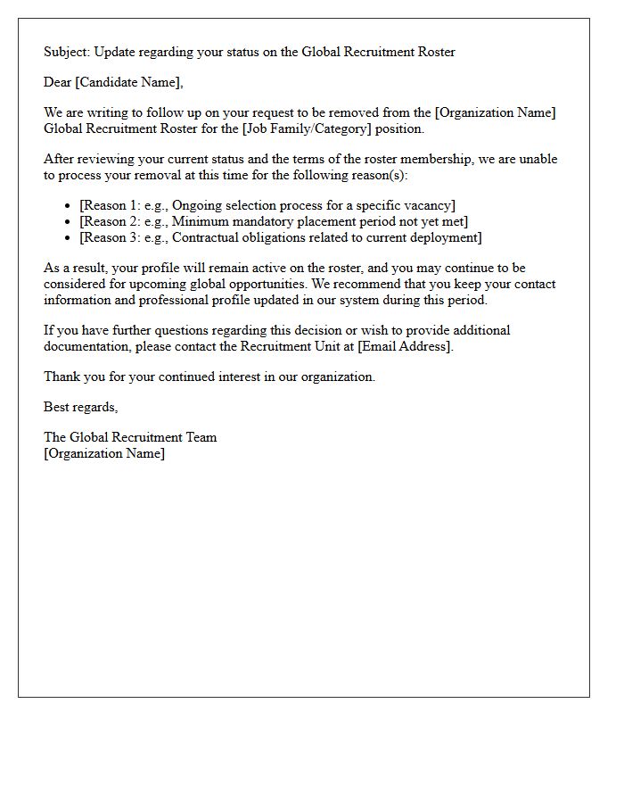 Global Recruitment Roster Removal Rejection Letter