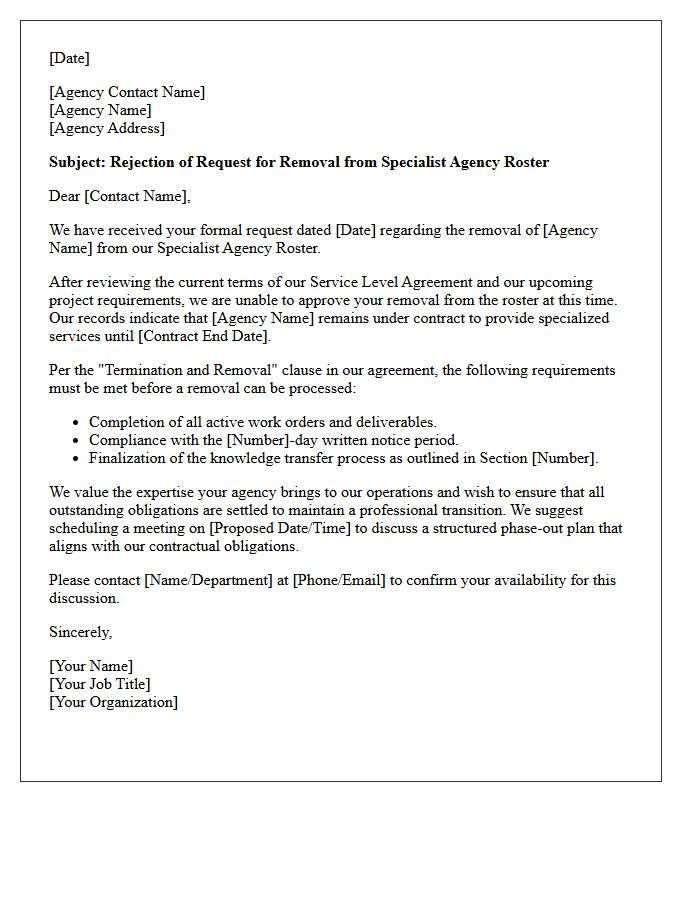 Specialist Agency Roster Removal Rejection Letter