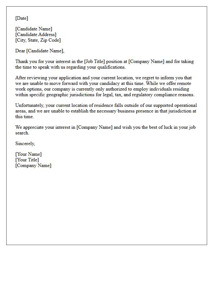 Geographic Jurisdiction Remote Work Incompatibility Rejection Letter