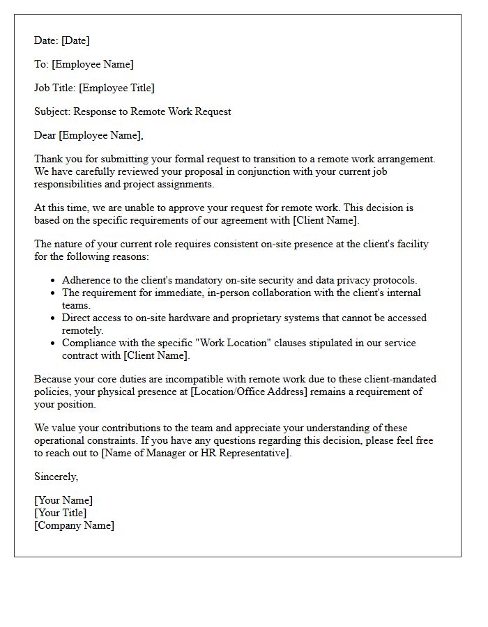 On-Site Client Policy Remote Work Incompatibility Rejection Letter