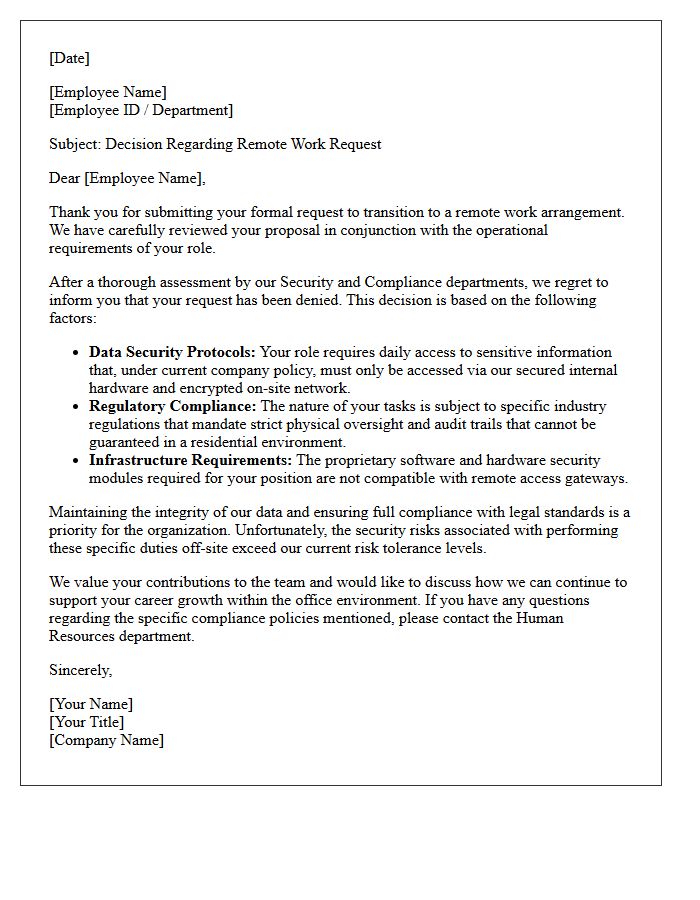 Security and Compliance Remote Work Incompatibility Rejection Letter