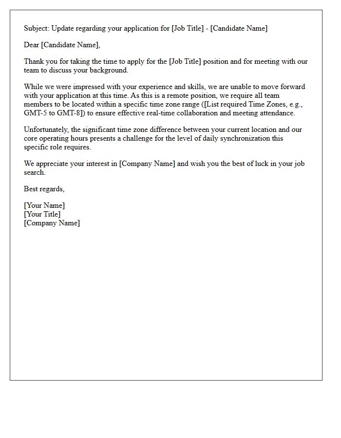 Time Zone Misalignment Remote Work Incompatibility Rejection Letter