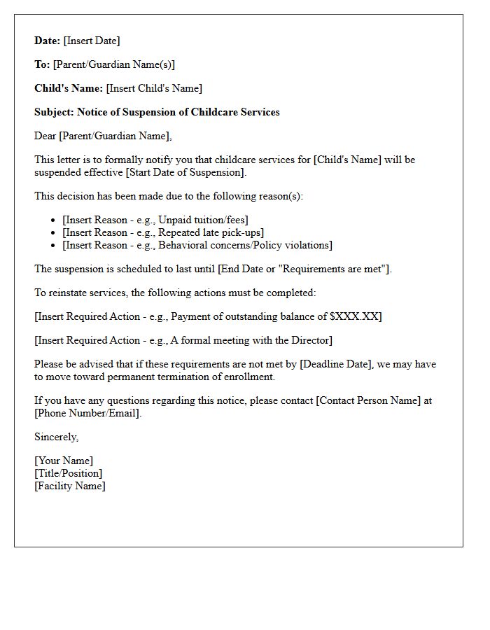 Childcare Services Suspension Notice Letter