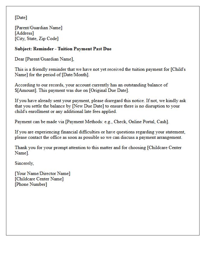 First Notice Childcare Tuition Past Due Letter