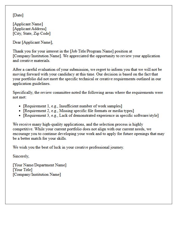 Creative Portfolio Requirement Unmet Rejection Letter