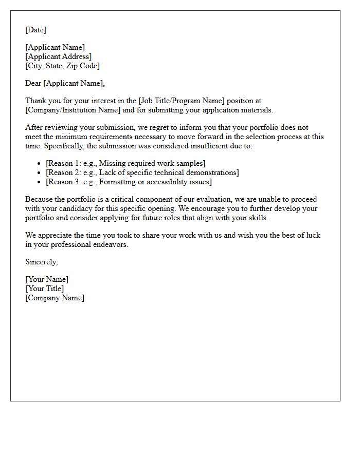 Insufficient Portfolio Submission Rejection Letter