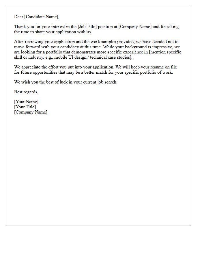 Insufficient Project Portfolio Recruitment Rejection Letter