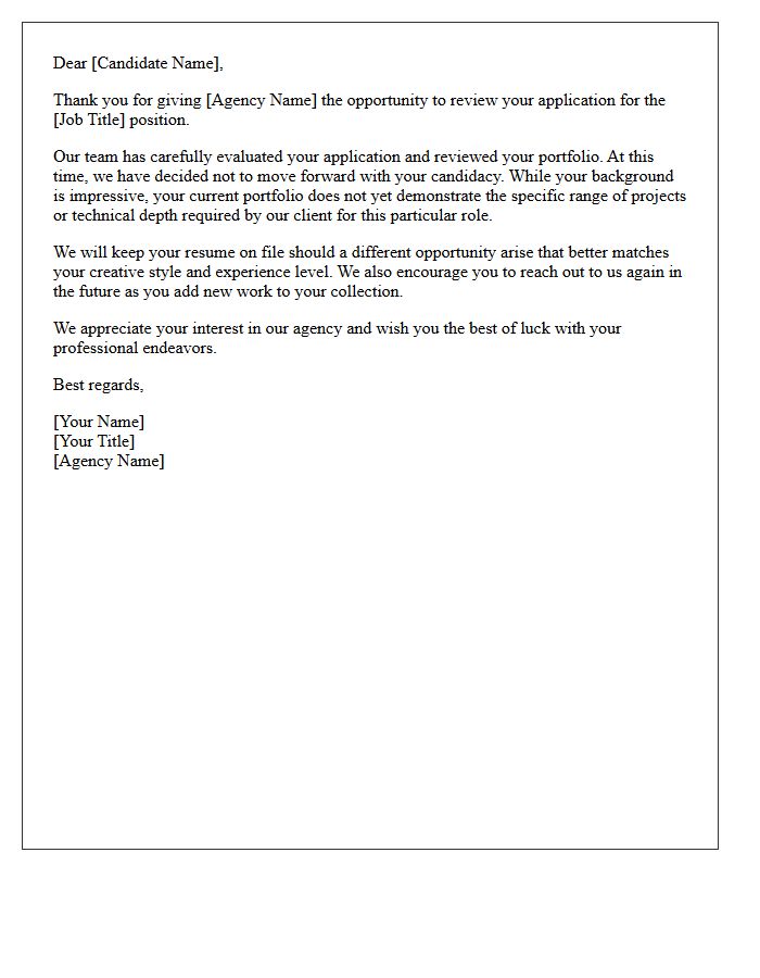 Recruitment Agency Insufficient Portfolio Rejection Letter