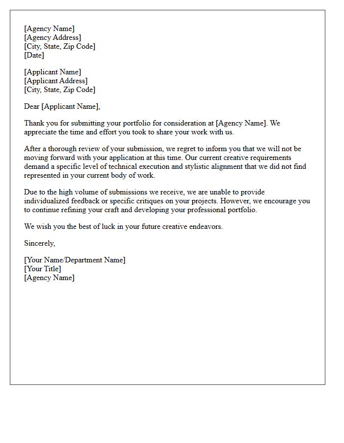 Substandard Portfolio Submission Agency Rejection Letter