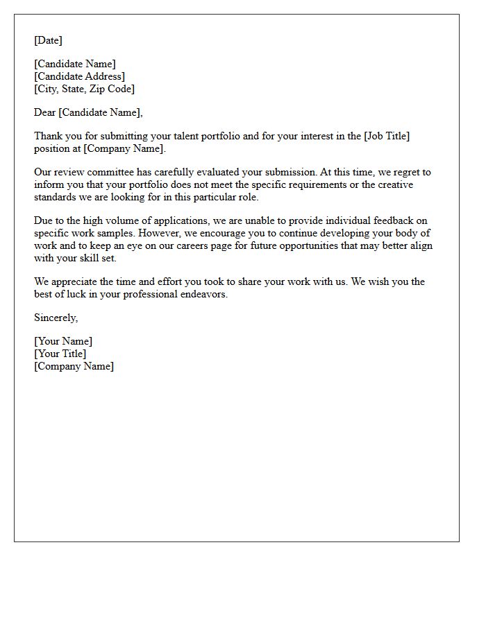 Unsatisfactory Talent Portfolio Submission Rejection Letter