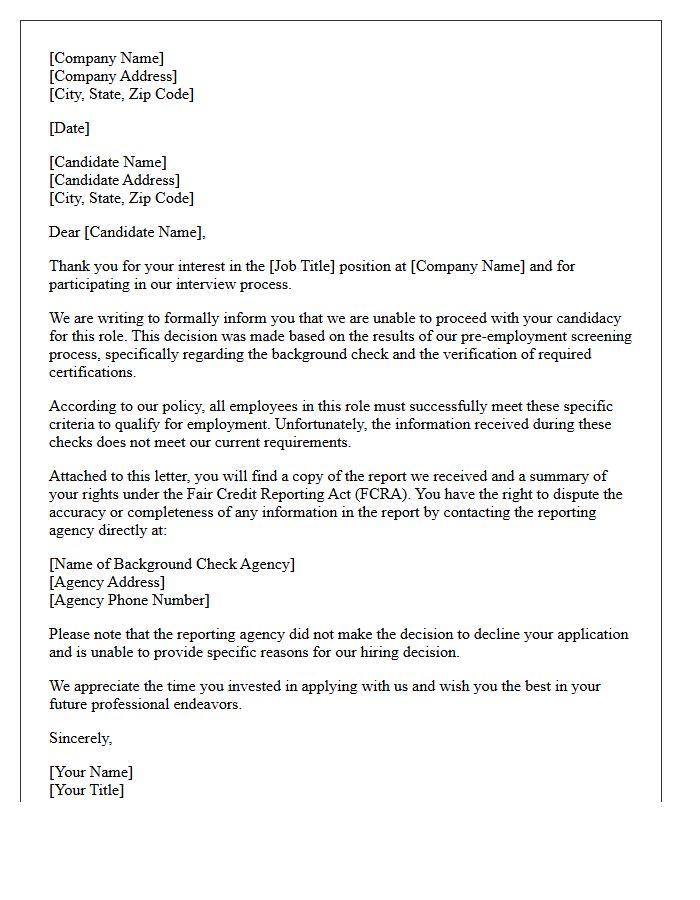 Failed Background and Certification Check Rejection Letter