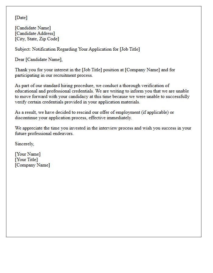 Unverified Candidate Credentials Rejection Letter