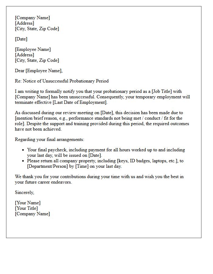 Temporary Staffing Probationary Period Unsuccessful Rejection Letter