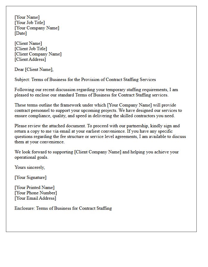 Cover Letter Enclosing Contract Staffing Terms of Business