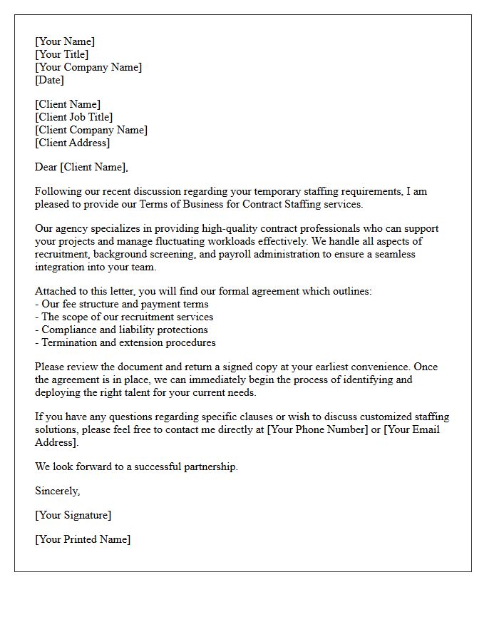 Cover Letter for Contract Staffing Terms of Business