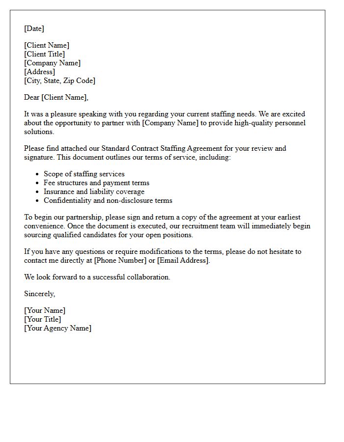 Letter Accompanying Standard Contract Staffing Agreement