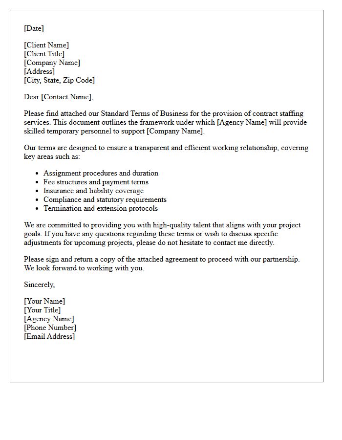 Standard Contract Staffing Terms of Business Cover Letter
