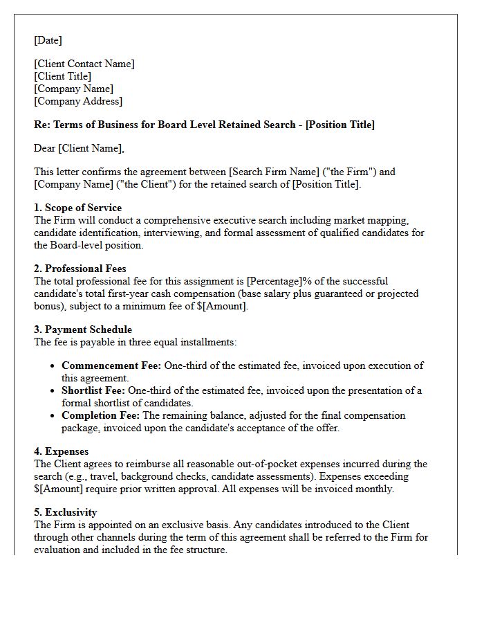 Board Level Retained Search Terms of Business Letter