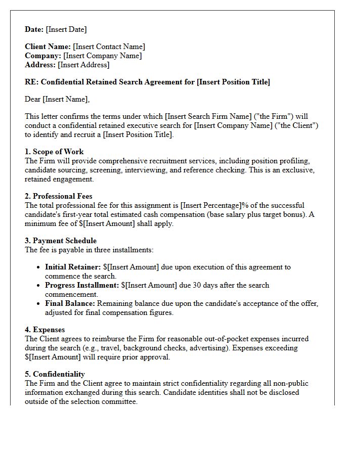 Confidential Retained Executive Search Terms Letter