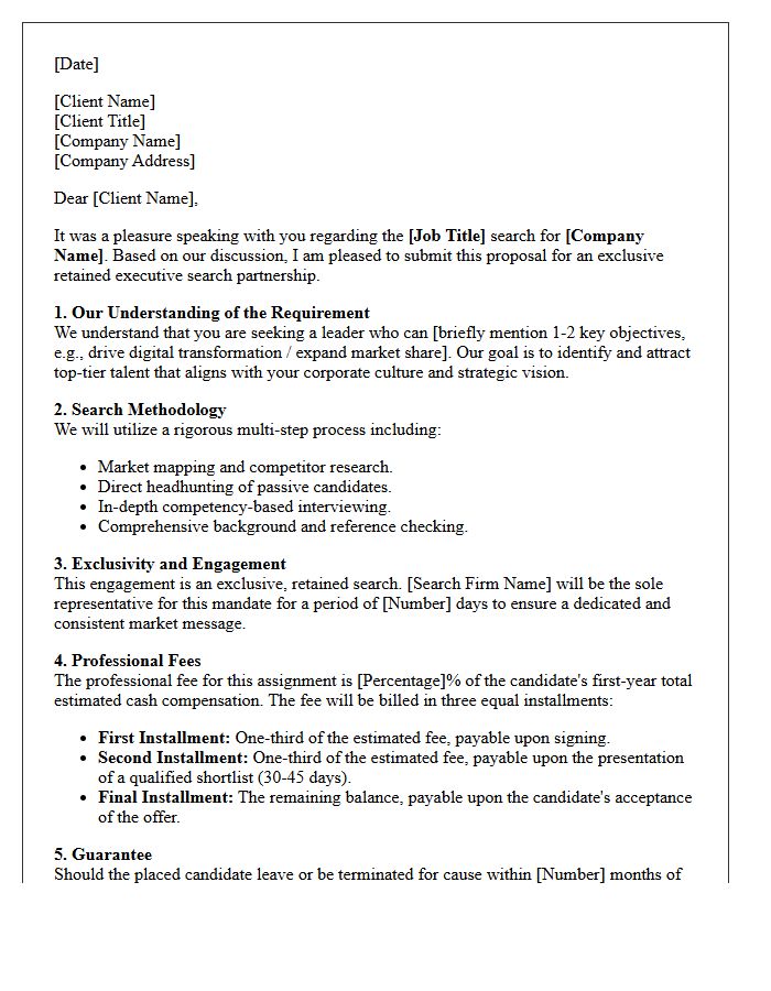 Exclusive Retained Executive Search Proposal Letter