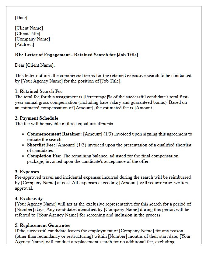 Letter Outlining Retained Search Commercial Terms